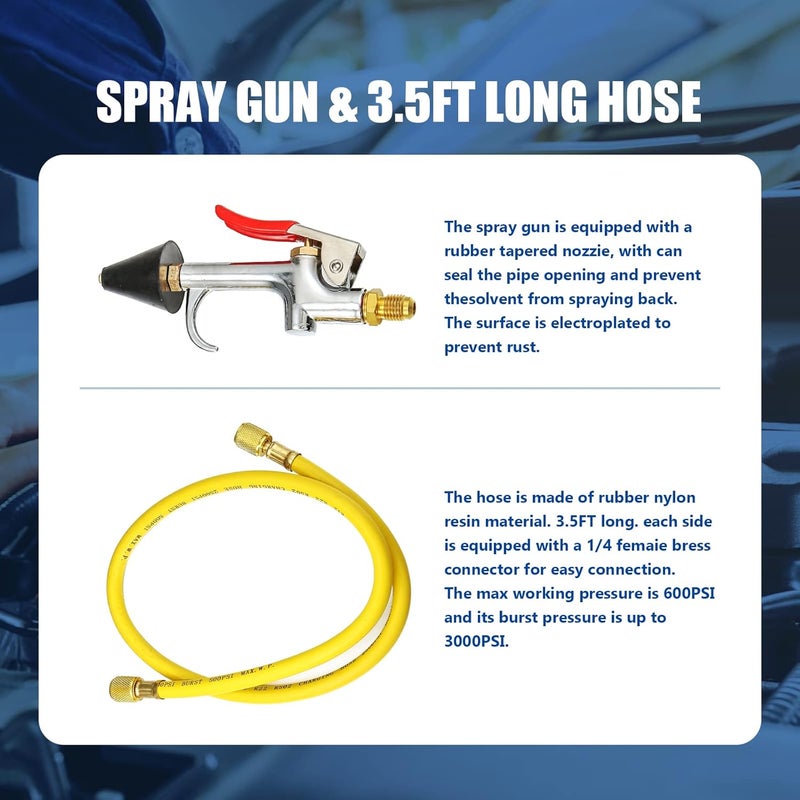 Gnhydxfe AC Flush Kit, Automotive air Conditioning Pipeline Cleaning Tool Home A/C Flush Tool,R134A R12 R22 R404 R410A AC System Flush Kit Can Tool with 220PSI Gauge, Air Fittings and Hose - Image 2